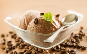 Coffee Ice Cream With Mint Leaf